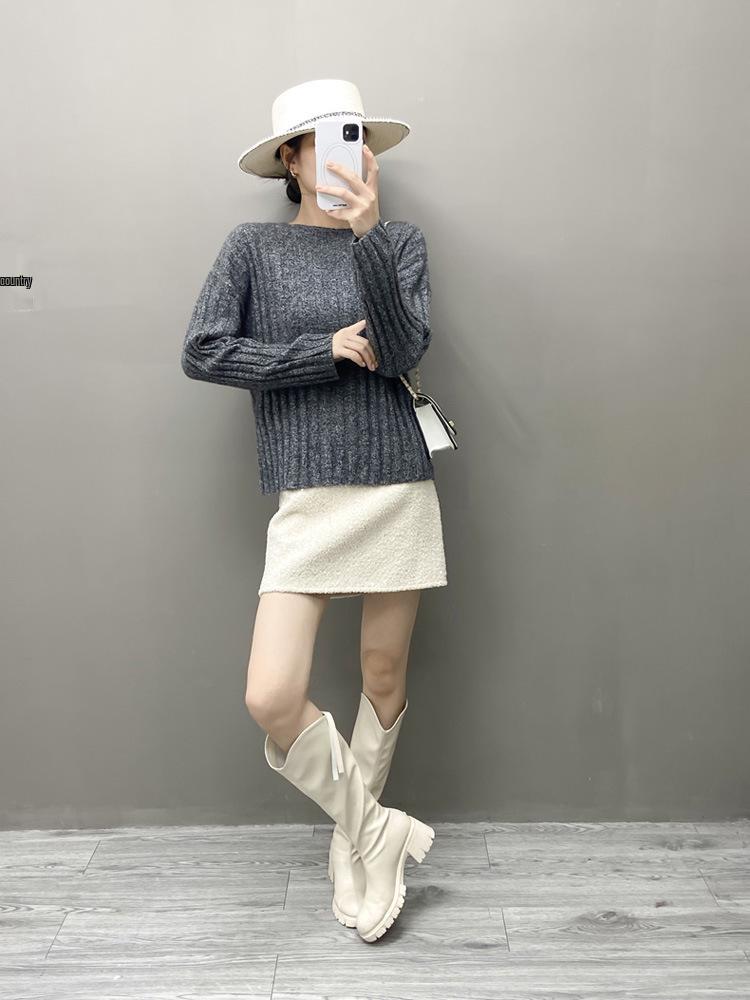 Cashmere Women's One-Shoulder Ribbed Loose Knit Sweater - 2025 Autumn/Winter Collection