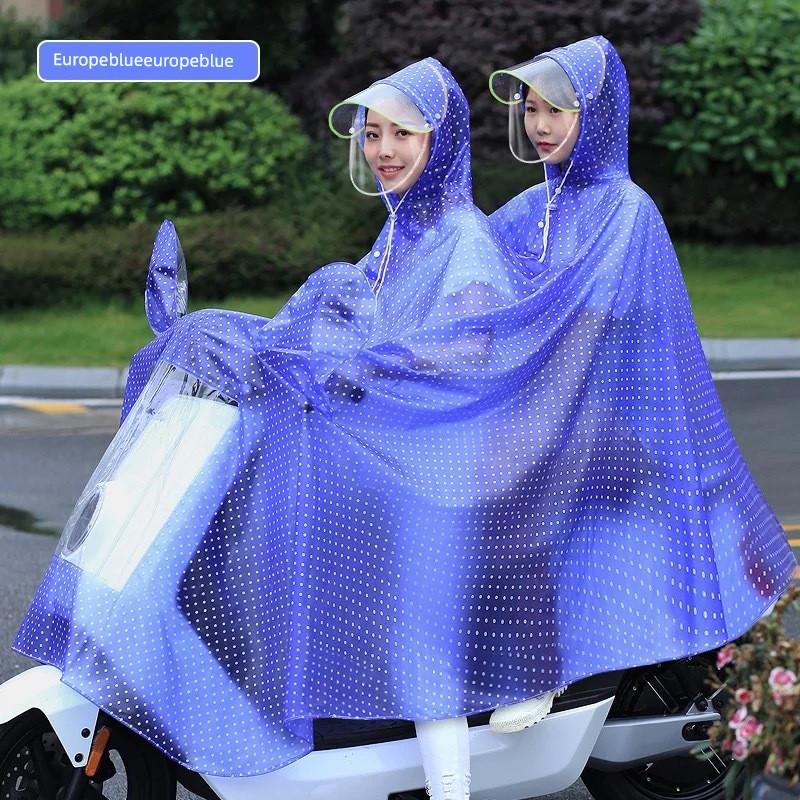 Regenmantel für Elektroroller, Doppelsitz, Eltern-Kind, Langer Stil, Ganzkörper, Starkregen-Schutz, Motorrad-Spezifisch, Transparenter Regenponcho