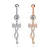 Bow Twist Navel Belly Ring 1.6*10mm Curved Barbell Dangled Belly Button Ring 14G Stainless Steel Zircon Crystal Body Piercing