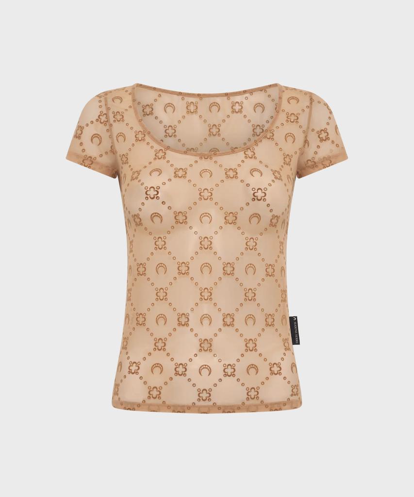 MARINE SERRE (W) Recycled Mesh Flock Open Neck Top Camel Recycled Mesh Flock Open Neck Top Bg60 Camel
