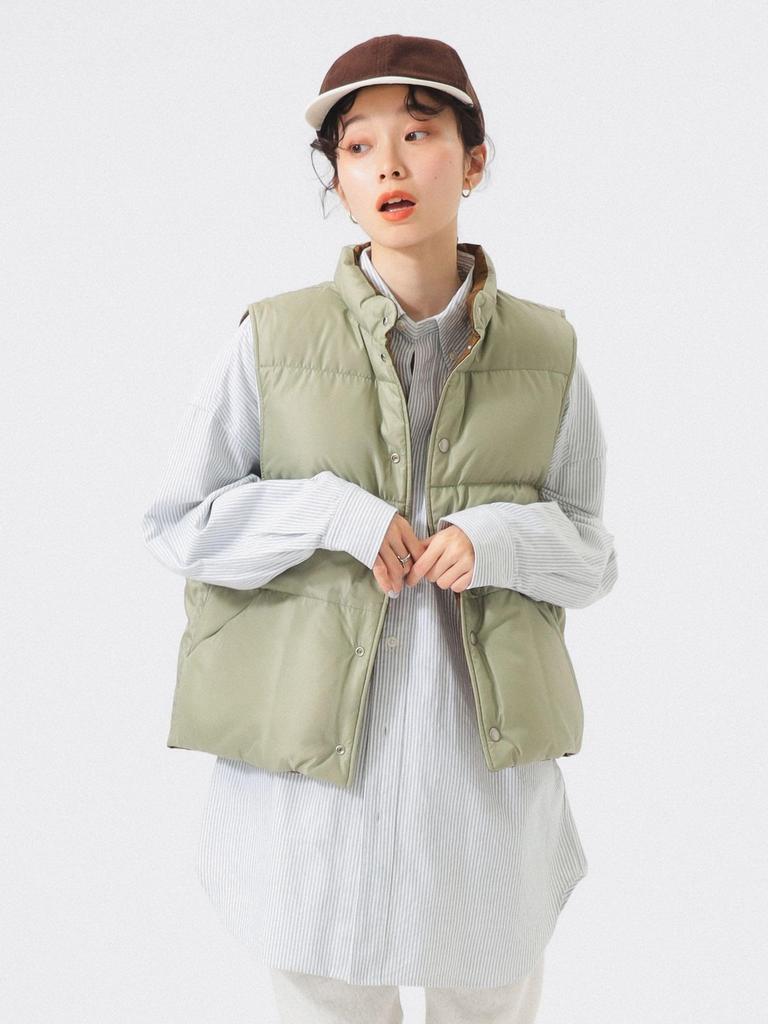 Beams Boy Women's Reversible Down Vest, Brown Free