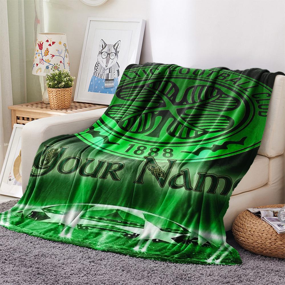 1PC Celtic Fc Crest Custom Name Patterned Flannel Blanket Suitable For All Seasons For Home Decor Warmth And Comfort Gifts Holiday Present
