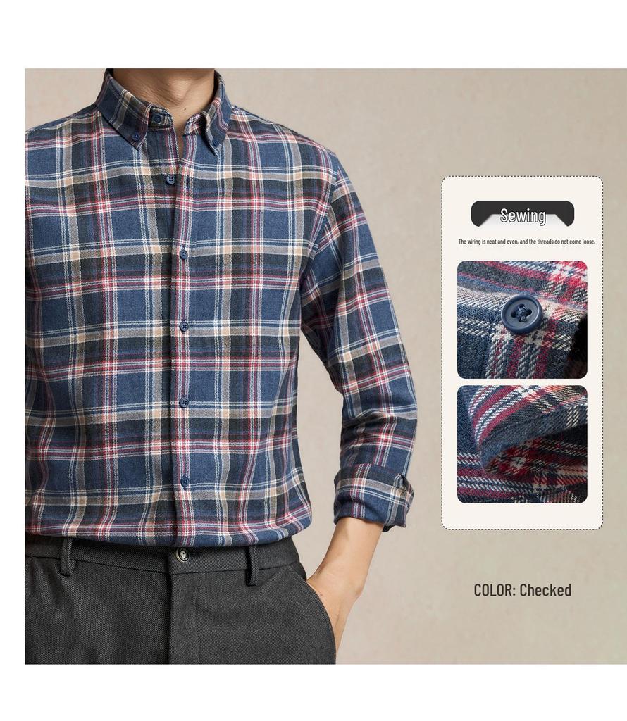 Men's Fashionable Brushed Plaid Long Sleeve Shirt - Spring/Autumn 2024 Collection