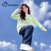 Tricou lung pentru femei, din bumbac pur, croială lejeră, cu mânecă lungă