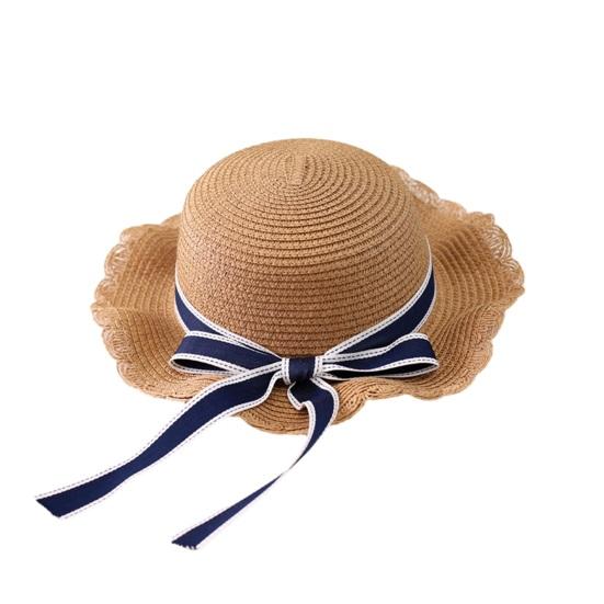 

Family Beach Hat Natural Straw Woven Wide Brim Sun Protection Foldable Lightweight Summer Travel Hat with Ribbon Bow Parent-child Beach Kid