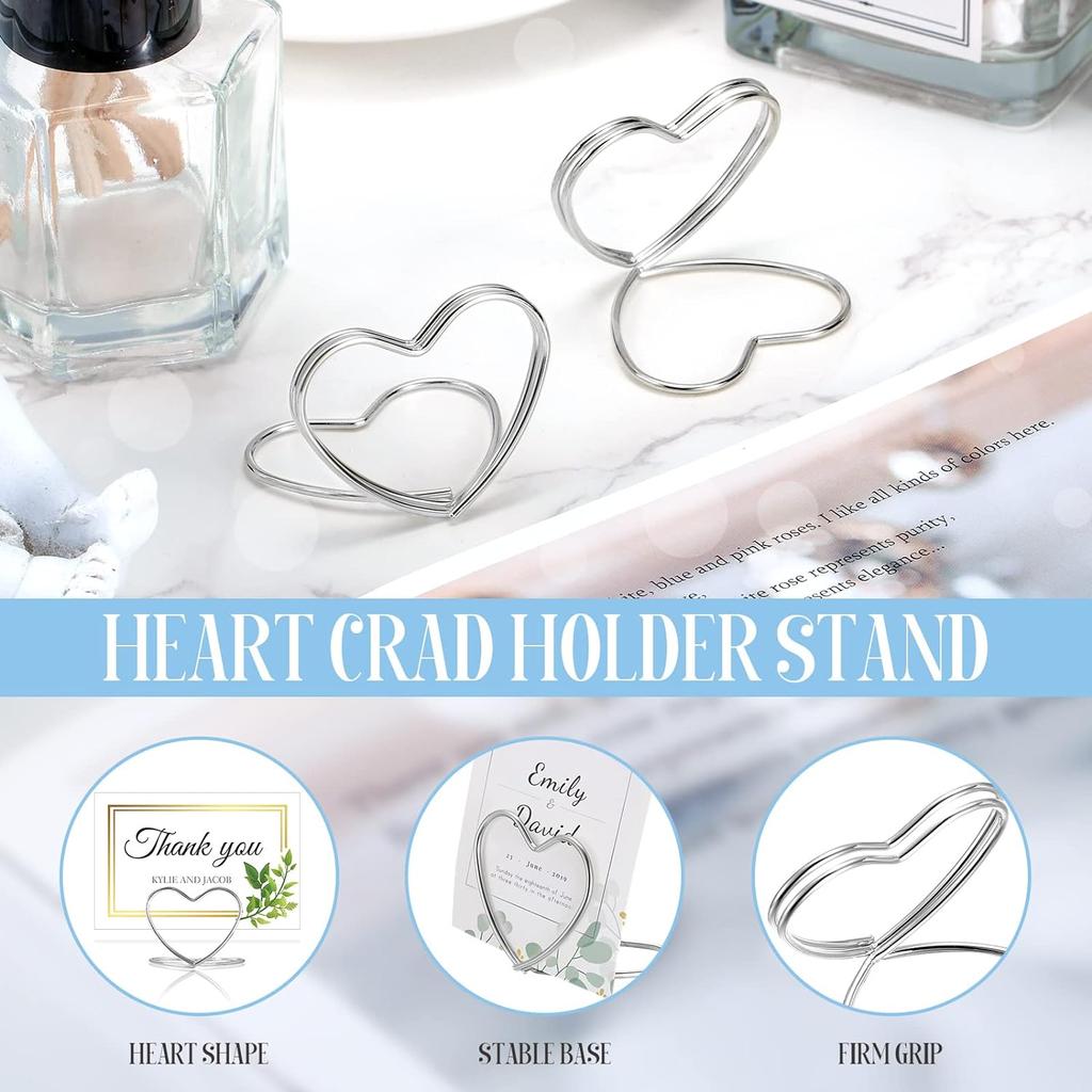 20pcs Double Heart Shape Metal Memo Holder Table Placecard Holder Photo Clip Card Stand Wedding Birthday Party Home Decoration