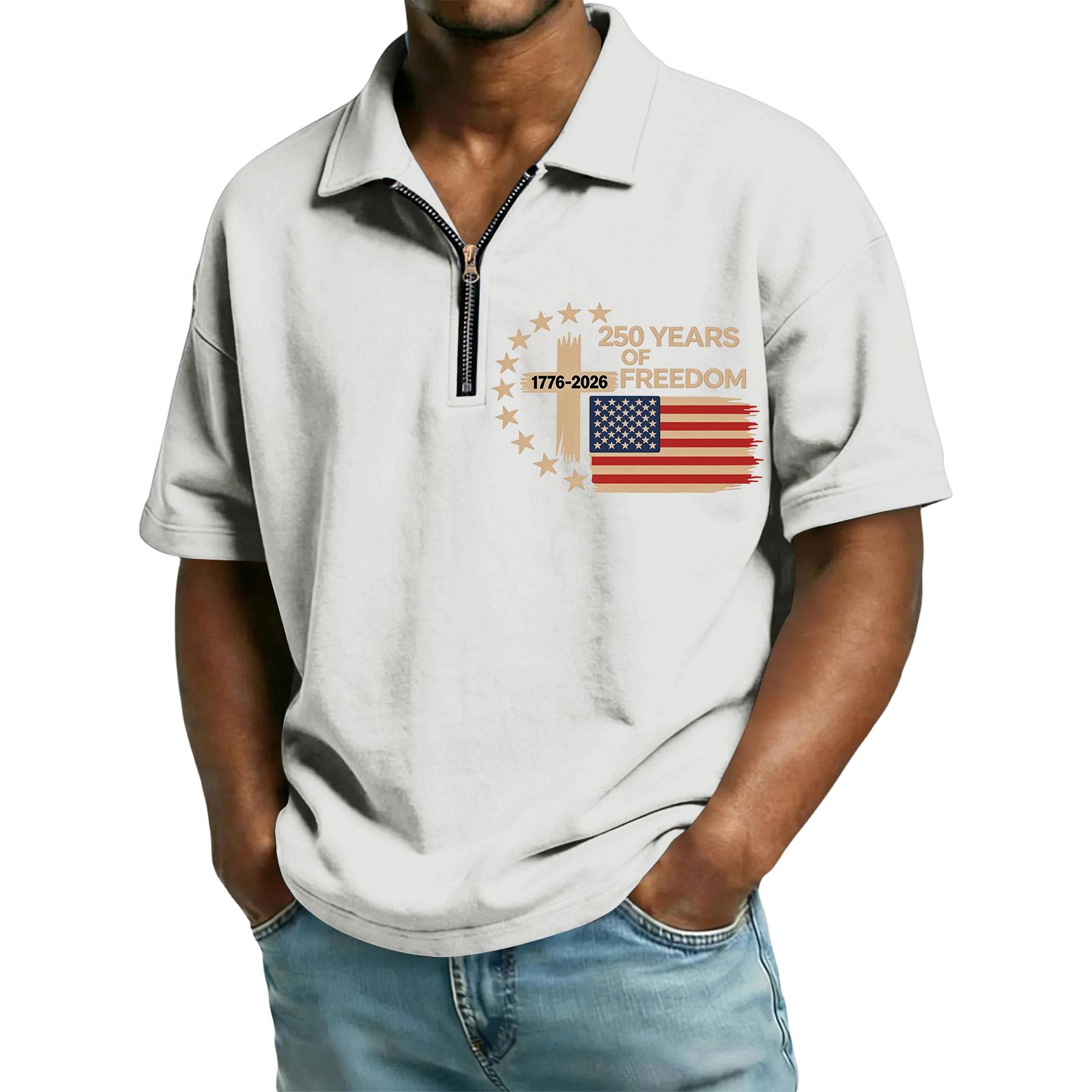 

Men s Collared Short Sleeve , Independence Day Flag Letter Print Loose Casual Summer Tops M білий