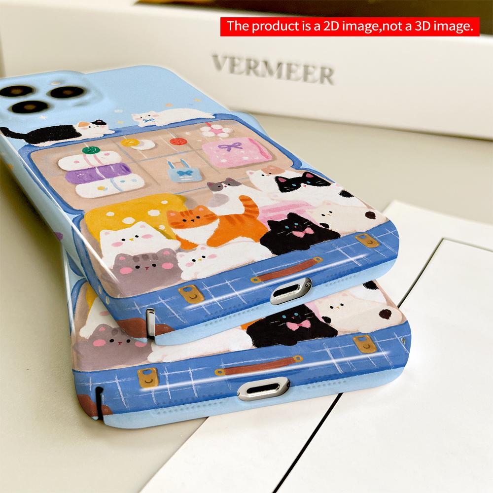Cute Cats In Blue Suitcase Phone Case All Inclusive Film Hard Phone Case, Compatible with iPhone 18 Pro Max 17 16 15 14 13 12 11