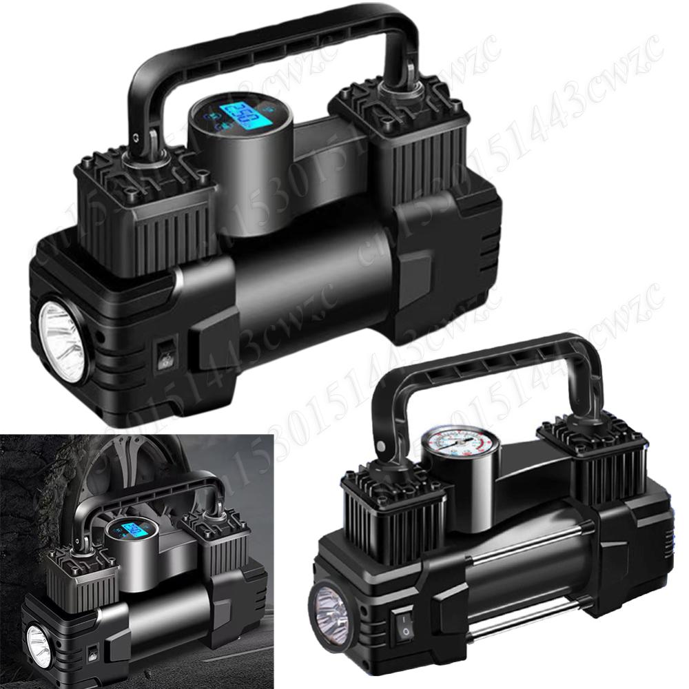 12V 150PSI Mini Air Compressor with Pressure Gauge Heavy Duty Deluxe Portable Metal Air Compressor Dual Cylinder with LED Light