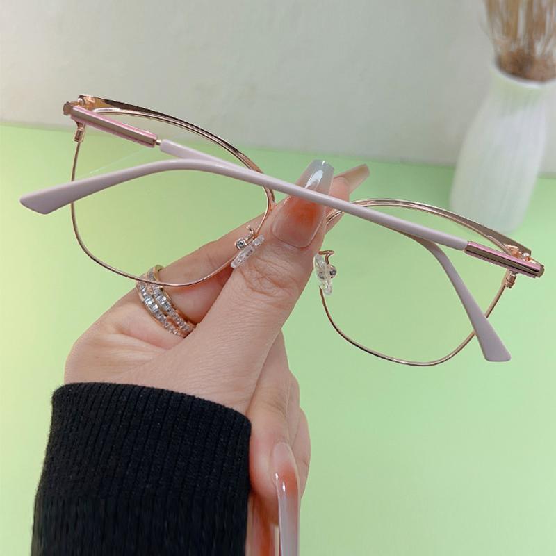New Anti-blue Light Glasses, Retro Metal Glasses Frames, Fashionable Cat-eye Flat Glasses For Men And Women