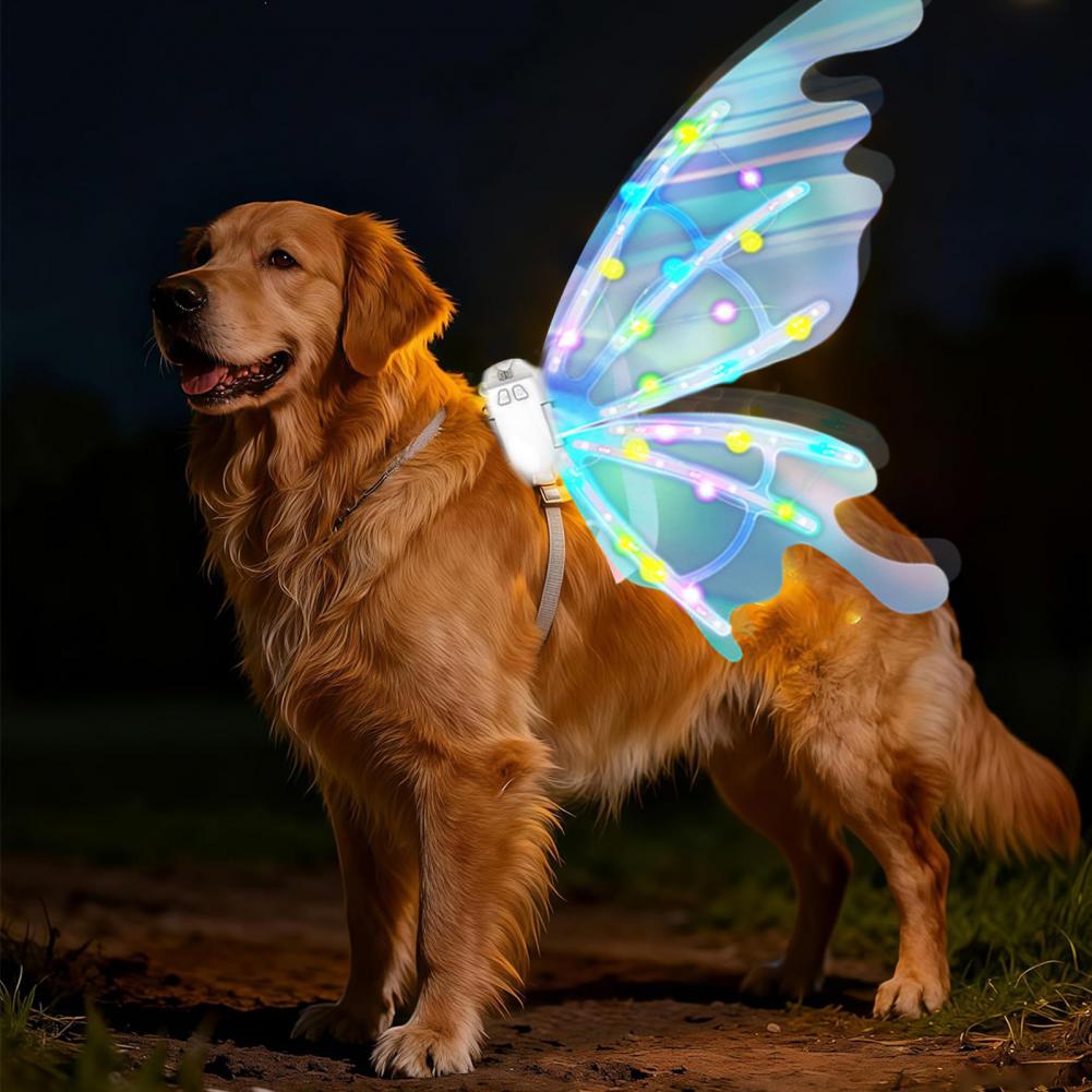 Aripi Costume Animale de Companie Reglabile Accesoriu Animale de Companie Luminescent Aripi Electrice de Zână pentru Câini Pisici cu Lumini LED Luminescente pentru Mediu