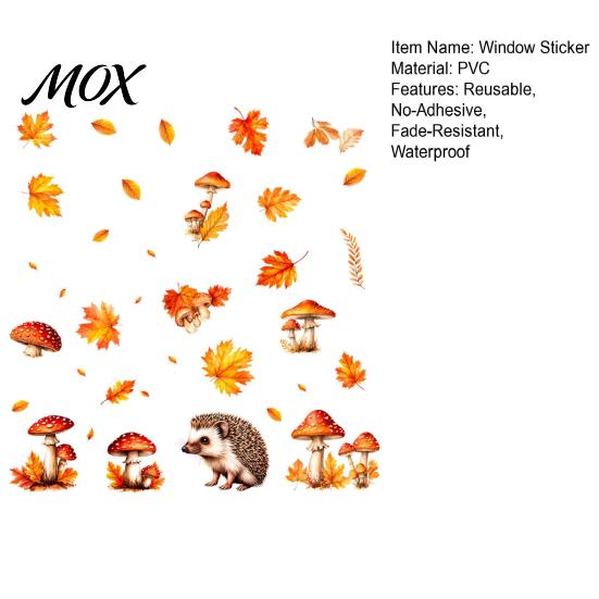 Autumn Window Clings 2PCS Hedgehog Static Clings, Fall Maple Leaf Mushroom Glass Stickers, Decals No-Adhesive for Home Store Coffee Shop Thanksgiving