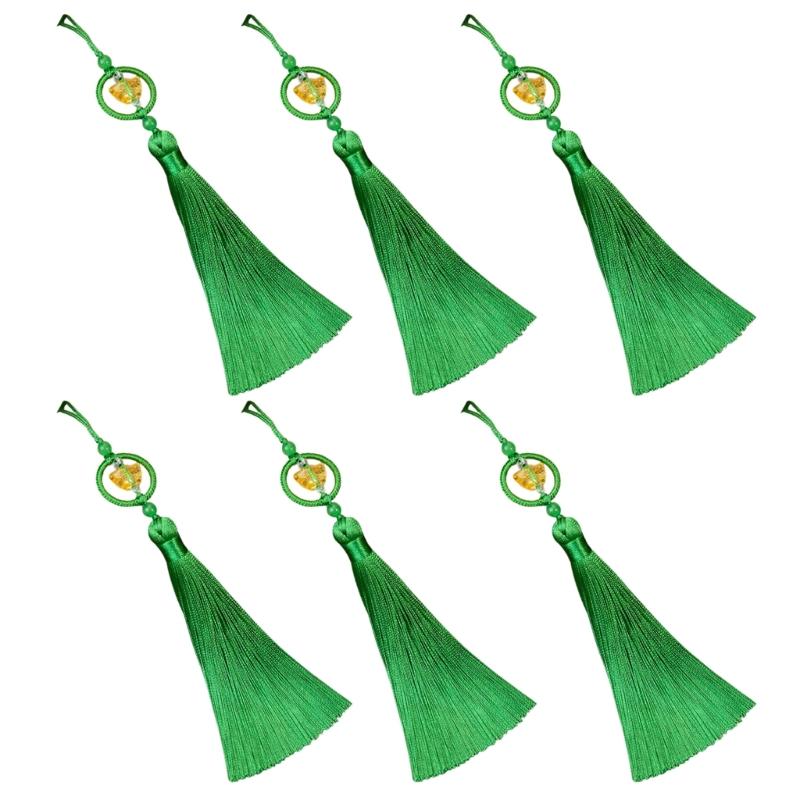 Set of 6Pcs 10cm Lucky Tassels Keychain Holder Wealth Symbol Polyester Fringe for Bag Decoration Jewelry Making