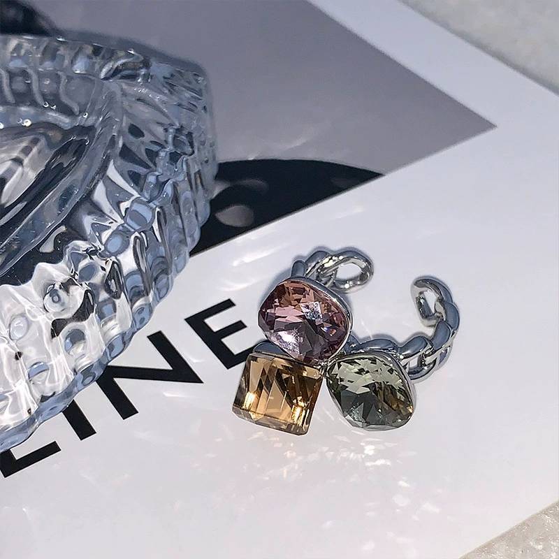 Geometric Silver Zirconia Open Ring For Women Fashion Jewelry