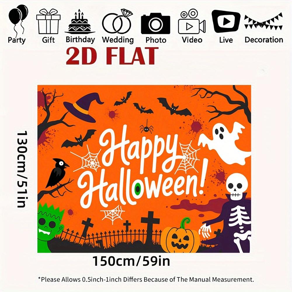2D Planar Background Banner - Halloween Pumpkin Ghost Pattern Background Fabric, Party Supplies, Photography Background
