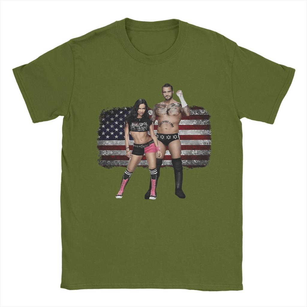 Men's T-Shirts Aj Lee CM Punk Wrestling Humorous Cotton Tees Short Sleeve USA Flag T Shirt O Neck Clothes Printed