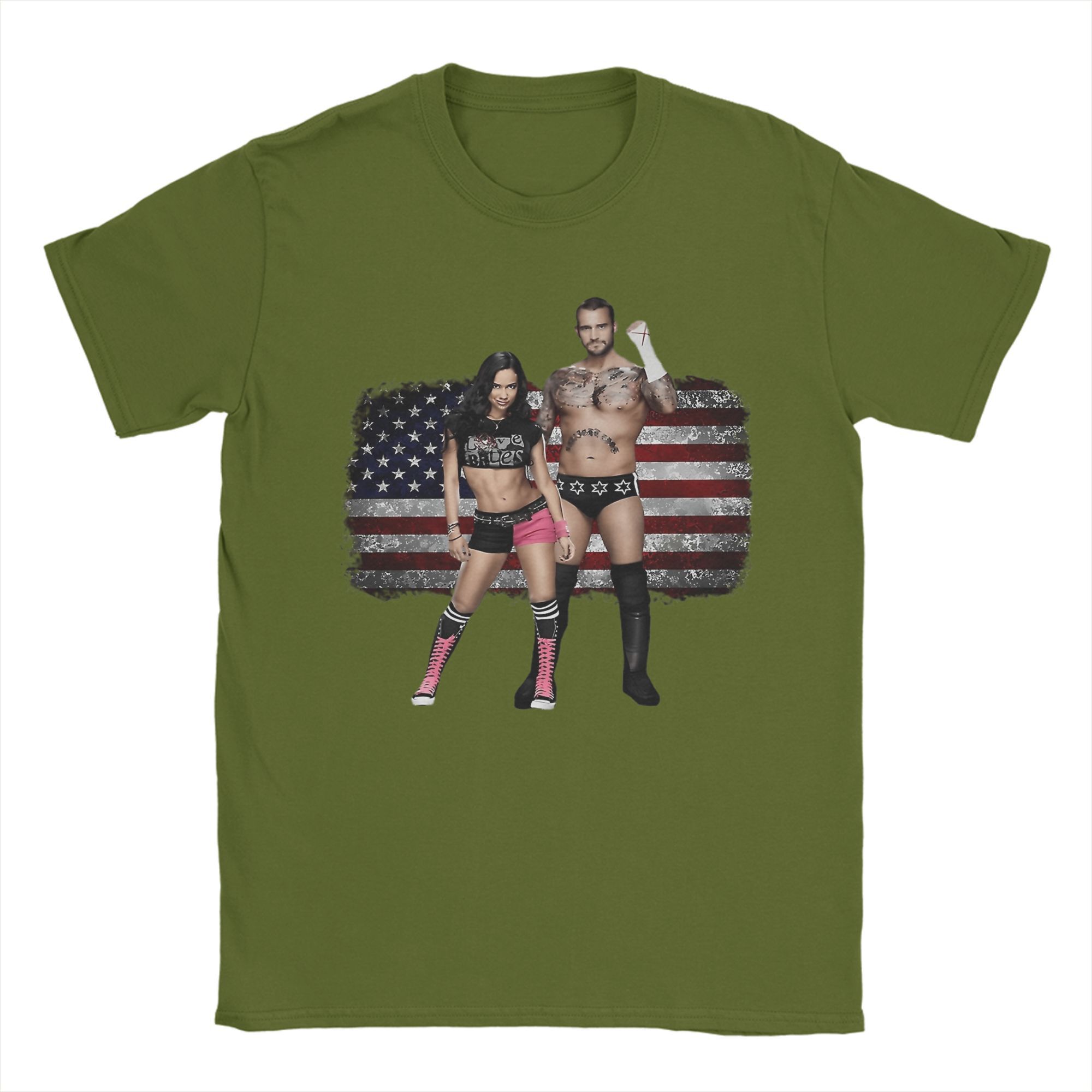 

Men s T-Shirts Aj Lee CM Punk Wrestling Humorous Cotton Tees Short Sleeve USA Flag T Shirt O Neck Clothes Printed 4XL