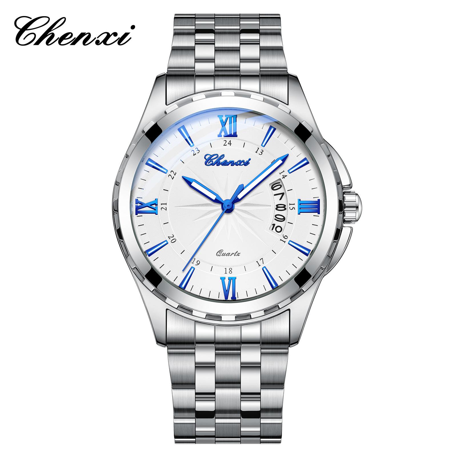 

CHENXI НОВЫЕ Мужские Часы Мода Спорт Кварцевые Календарь Водонепроницаемые Светящиеся Часы из Нержавеющей Стали Мужские Подарки белый