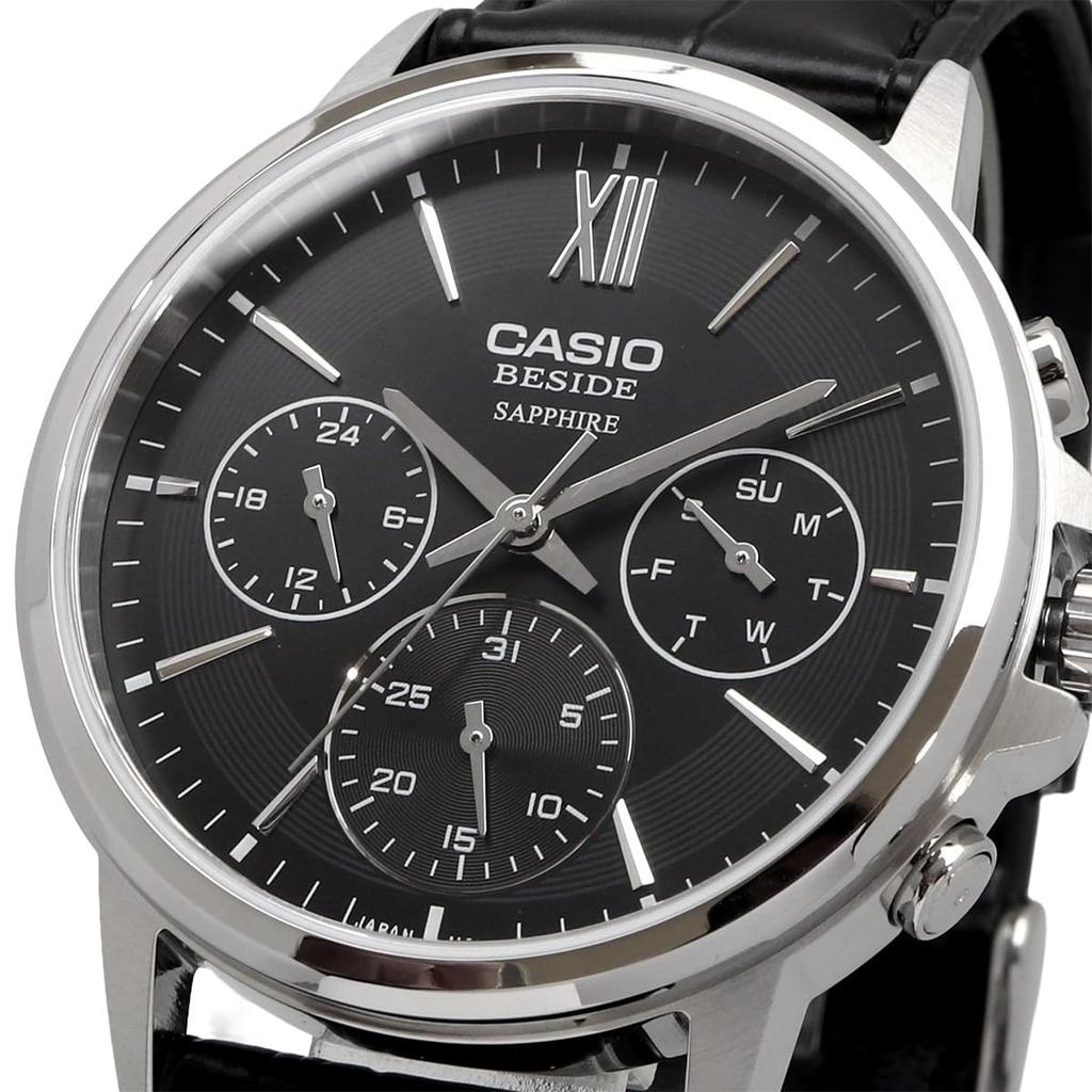Casio BESIDE Quartz Sapphire Black Leather International Model [Casio] Men's Watch, Glass, BMS-300L-1AV, Band, Multi-axis, 24-hour Display, Black,