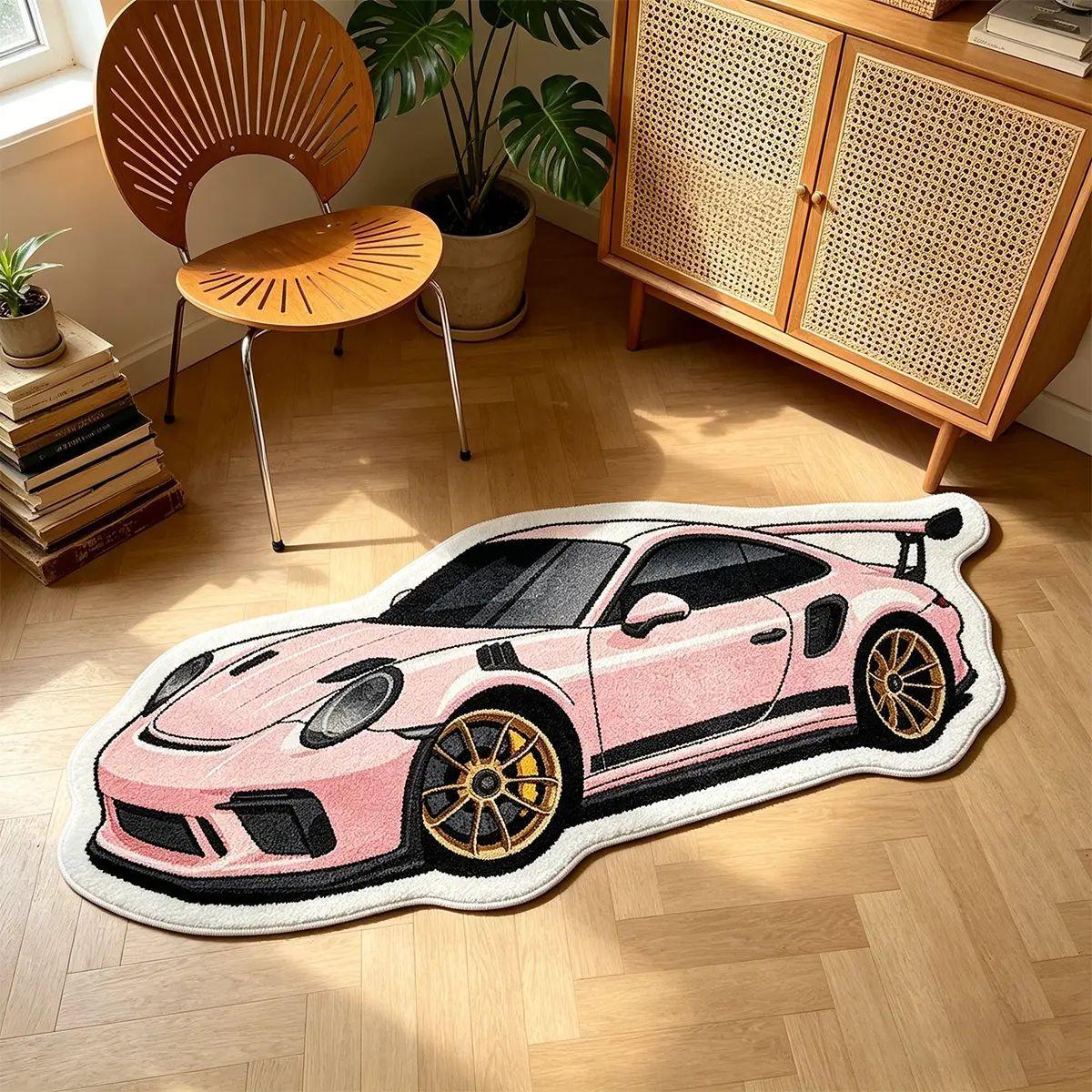 Pluche Tapijt in Vorm van een Sportauto Zacht Antislip Wasbaar Deurmat Coole Race Decoratie Mat voor Slaapkamer Gaming Kamer Binnen Huisdecoratie 40x100cm 16x40inch