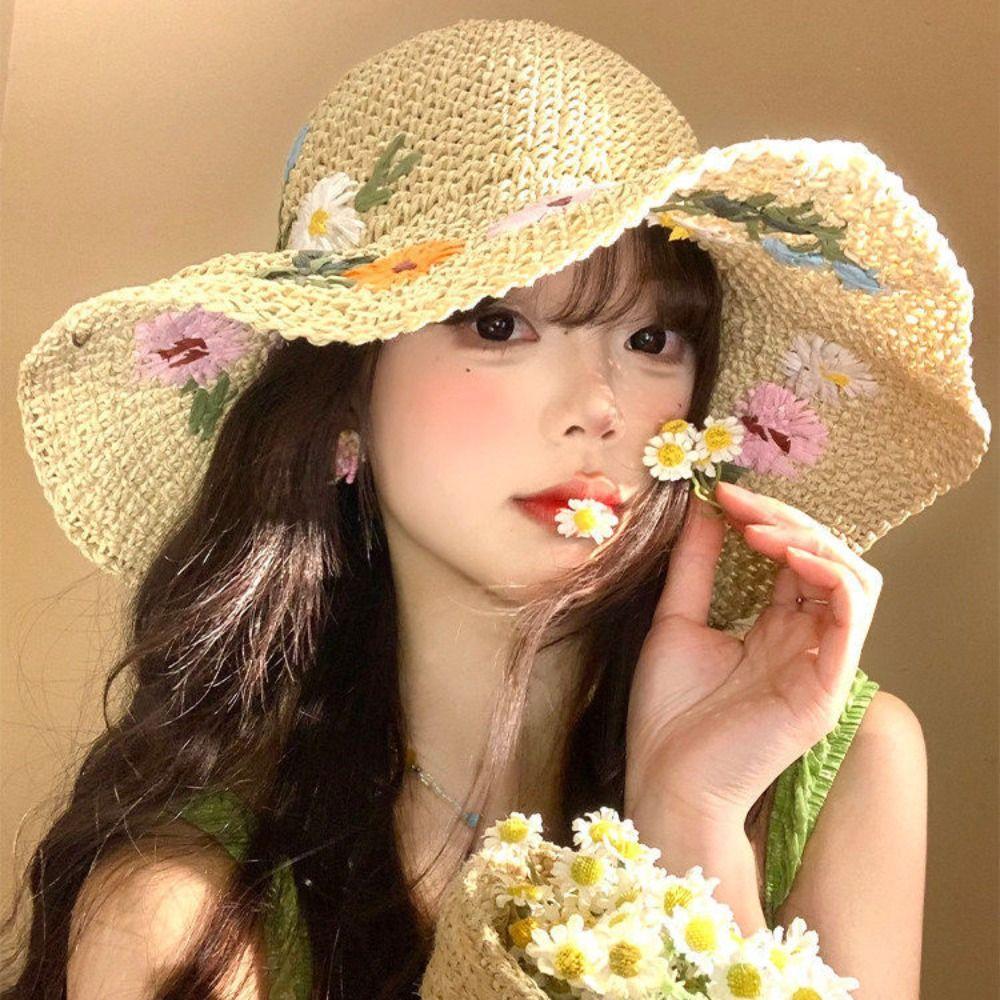 Colorful Weave Hat Boho Women's Sun Hats Sweet Flower Straw Hat  Party