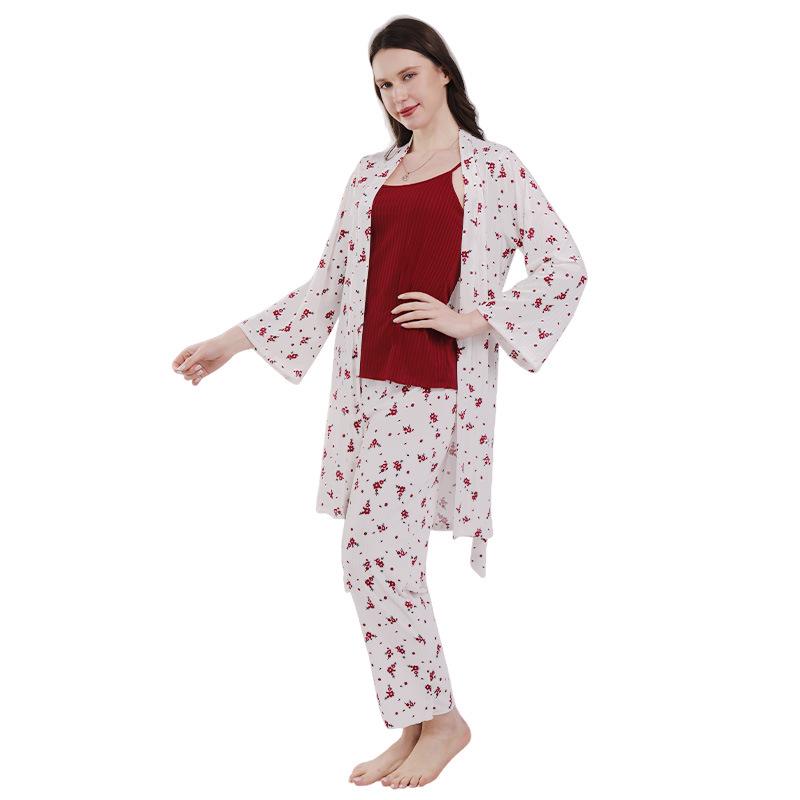Summer 2026 Floral Women's Pajamas Three-Piece Set Long Sleeve – Wearable Outdoors, In Stock