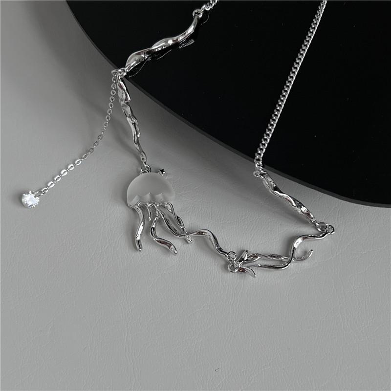 Fashion Design Floating Jellyfish Matte Crystal Earring Necklace Set Creativity Personality Female Acaleph Stud Earrings Jewelry