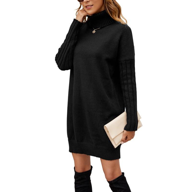 Womens High Neck Long Sleeve Cropped Knit Sweater Black Solid Casual Chic Top Small