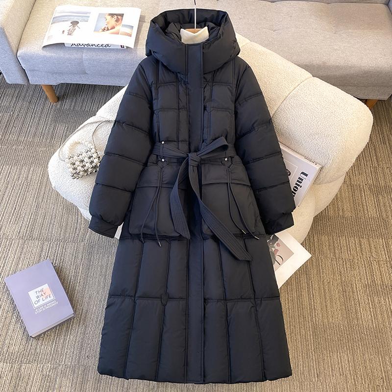 

Fashion Woman Winter Coats Hooded Thick Warm Casual Winter Jacket Women s Long Parkas With Belt M чёрный
