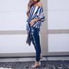 Women Striped Off Shoulder Waist Tie Blouse Short Sleeve Casual T Shirts Tops