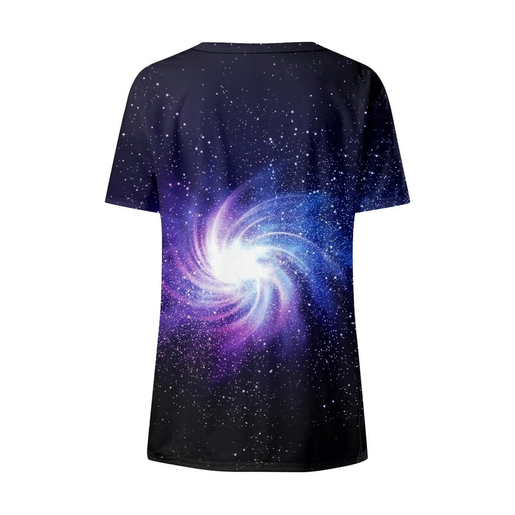 Camiseta feminina casual solta estampada gola redonda pulôver manga curta top