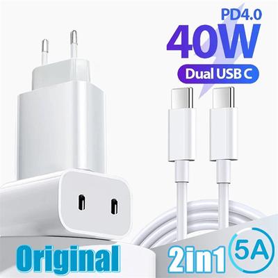 Caricabatterie PD da 40 W, caricabatterie rapido Dual USB C QC4.0 QC3.0 PD 4.0, caricabatterie rapido USB Type C per iPhone 16, 15, 14, 13, adattatore da parete per telefono Xiaomi.