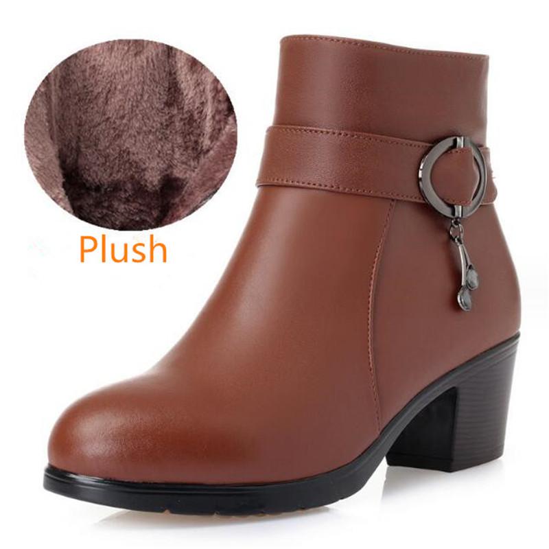 Winter Genuine Leather Women Boots Thick Wool Warm Women High-heeled Boots High Quality Female Snow Boots Fashion Women Shoes 43