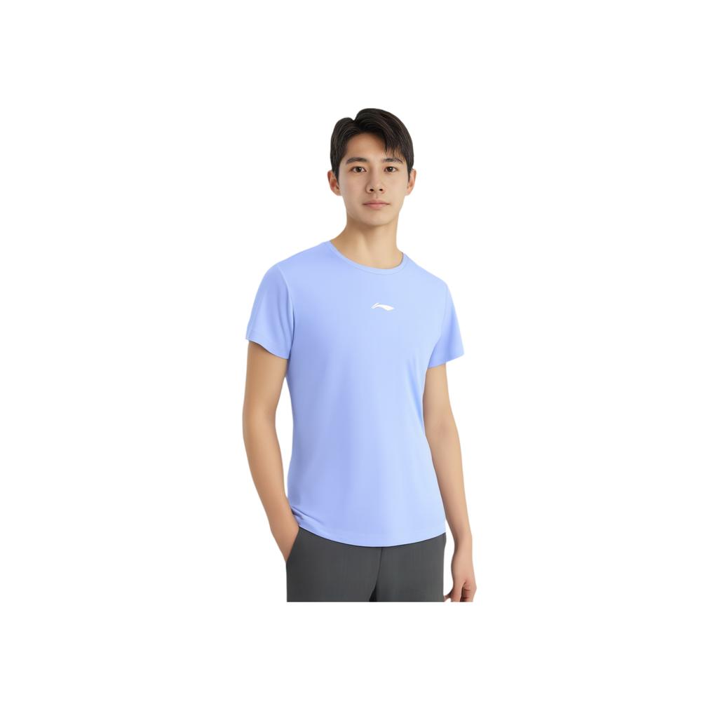 Li Ning Table Tennis Series Solid Color Logo Print Round Neck Short Sleeve T-Shirt Unisex Tops Heron-Blue ATSV616-2