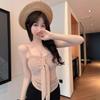 Sexy Lace Bandeau Tank Top - Women's Summer 2026 Style, Slightly See-Through, Bow Tie & Lace-Up Design