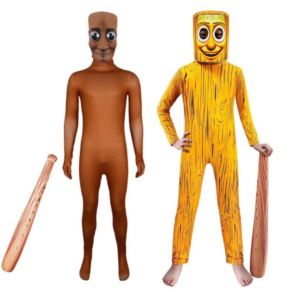 Costume Cartoon Tung Tung Tung Sahur per Bambini Tuta a Manica Lunga per Bambini Tuta da Palco Halloween Carnevale Set Tuta Maschera