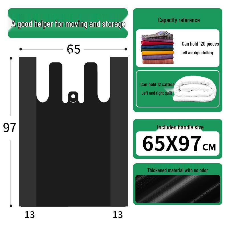 Black Oversized Thickened Plastic Vest Bag for Clothing Storage or Portable Garbage Use