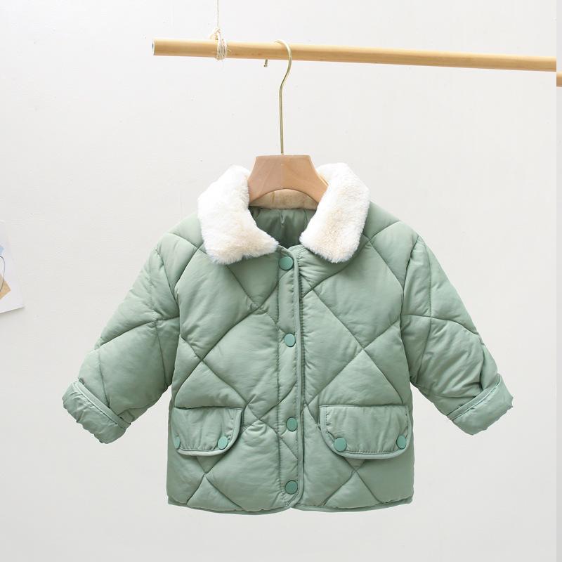 Unisex Kids' Fur Collar Cotton Padded Jacket - Warm Korean Style Outerwear for Toddlers