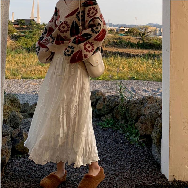 Long Skirts Plus Size Pleated Midi Skirt Summer Lady Elastic Waist Elegant Casual Skirts Women Autumn Temperament Clothing