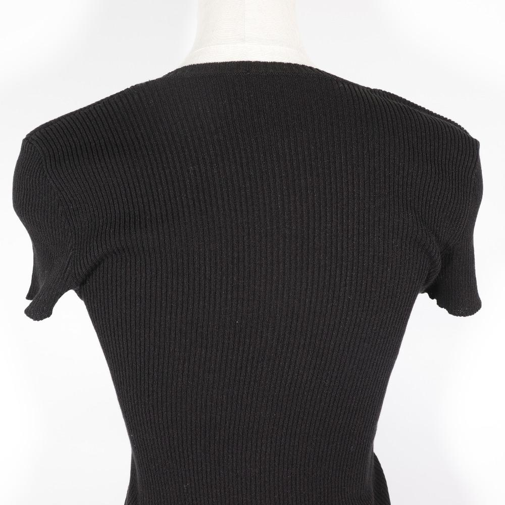 Chanel Short Sleeve Knit P28461K00111 06P COCO Mark Summer Knit Black cotton/Nylon Women Used