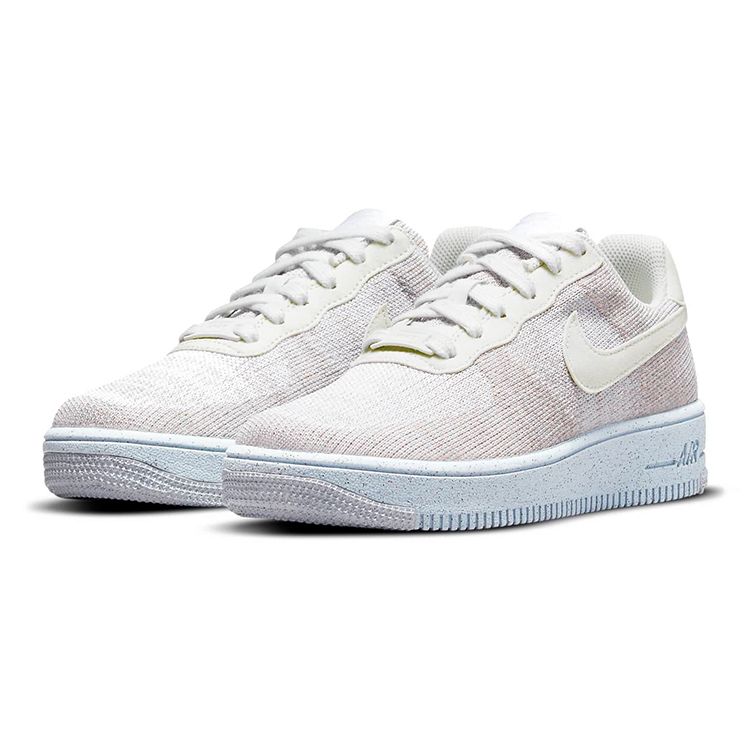 Nike Air Force 1 Crater Flyknit GS White Chambray Blue Kids Sneakers Cream Volt Black DH3375-101