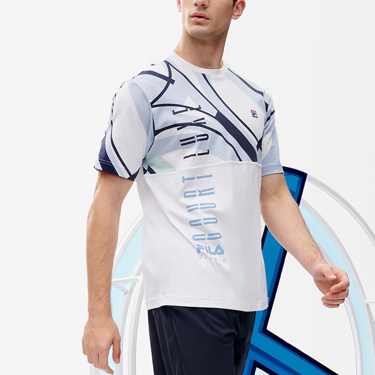 Fila Athletics Logo Letter Splicing Tennis Sports Casual Knitted Breathable Sweat-Absorbing Round Neck Short Sleeve T-Shirt Men Tops A11M223109FZA