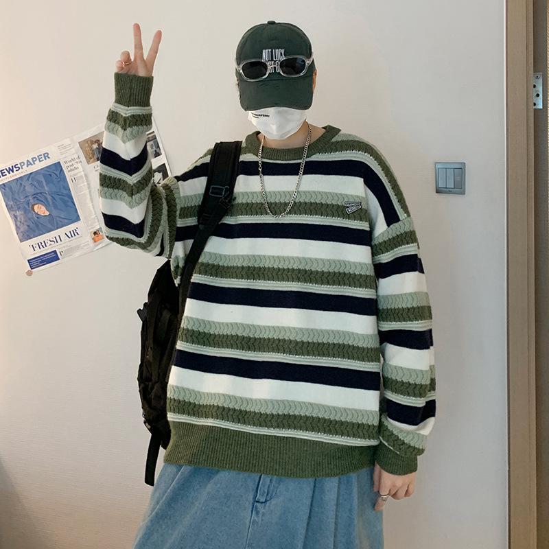 Pánské svetry pulovry Vlna Zesílené Zimní Pruhované Pro páry Volné Vintage Pletené Stylové Všechno se hodí Retro Dospívající Svetry Volný čas