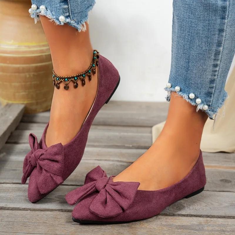 Fashion Plus Size 2025 Hot Sale Women's Flats Soft Bottom Slip on Pointed Toe Butterfly-knot Flats Outdoor Casual Daily Walking Shoes