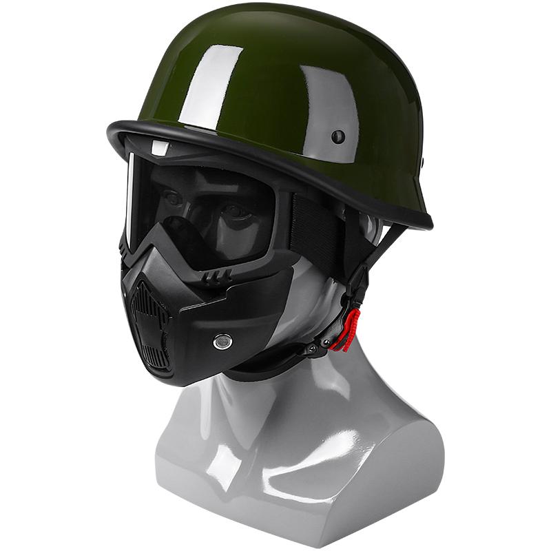 German Retro Style Biker Half Helmet 108 Military Green Silver Goggles All-Season Unisex Motorcycle Gear Half Helmet