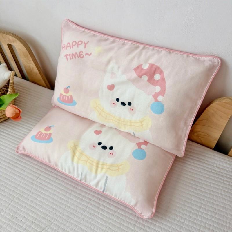 Soft Cotton Double Layer Gauze Kids Pillowcase With Fiber Filled Pillow Core Toddlers 30x50cm Cartoon Design