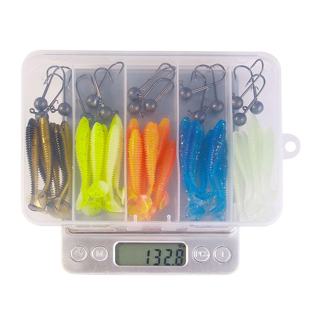 Soft Fishing Lures Kit Silicone Lure Set Artificial Bait Worm with Crank Jig Head Hook HOOK 45pcs/34pcs/65pcs