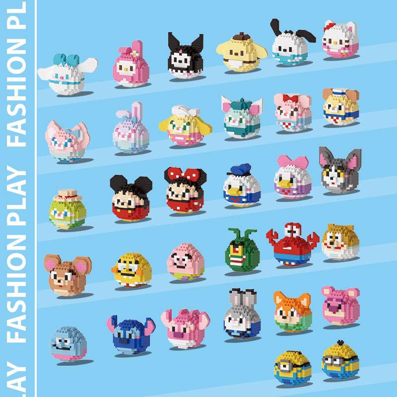 MINISO Sanrio Disney Anime Cartoon Actionfiguren Diamant Mikro Kleine Partikel Bausteine Hello Kitty Stitch Kinderspielzeug