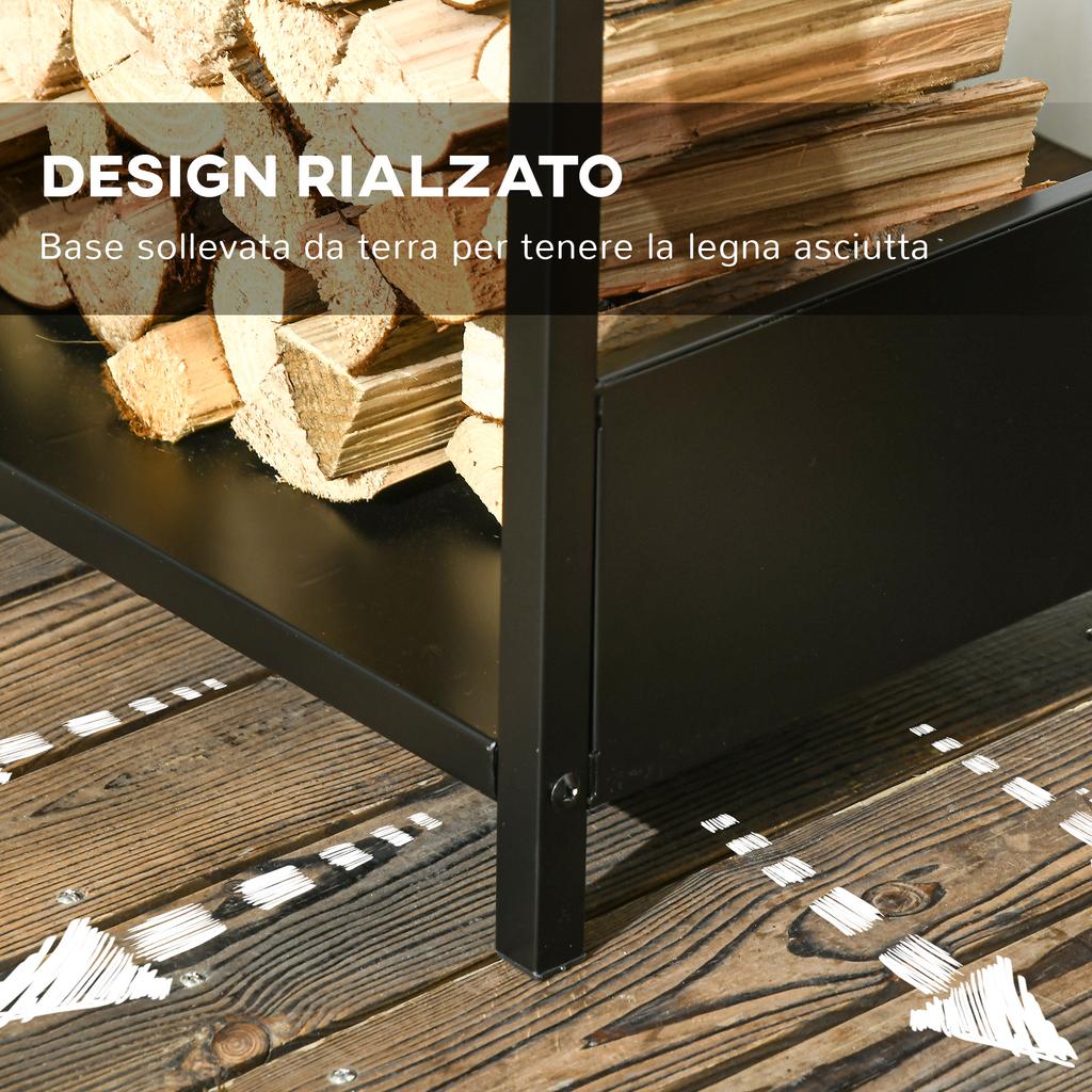 Stahl-Holzregal für Innen und Außen mit erhöhtem Sockel, 39x35x76cm, Schwarz