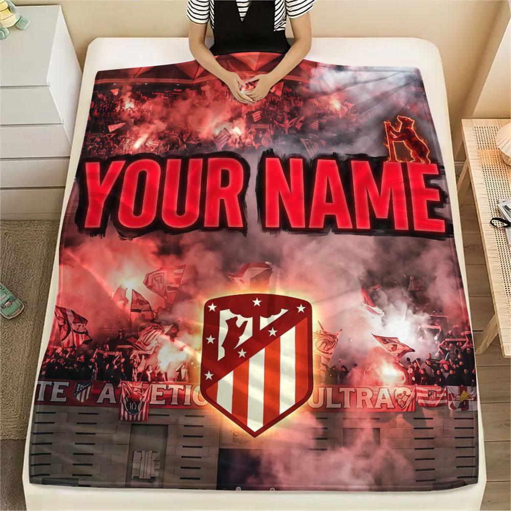 Custom Name,Atlético Madrid Printed Flannel Blanket, soft throw for bedroom sofa, washable, Christmas present, great gift.